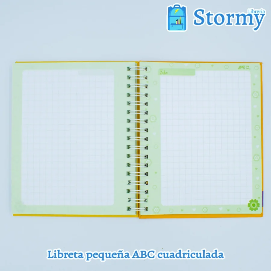 libreta_pequeña_marca_ABC_color_amarillo_con_buho_y_flores_hojas