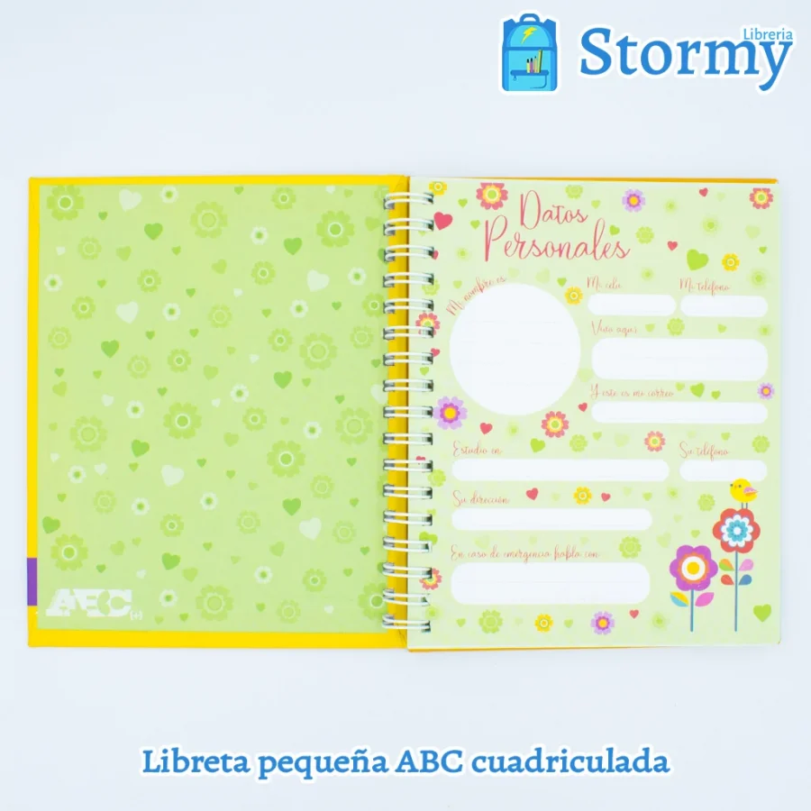 libreta_pequeña_marca_ABC_color_amarillo_con_buho_y_flores_primera