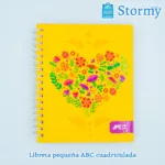 libreta_pequeña_marca_ABC_color_amarillo_con_corazon_y_flores_adelante
