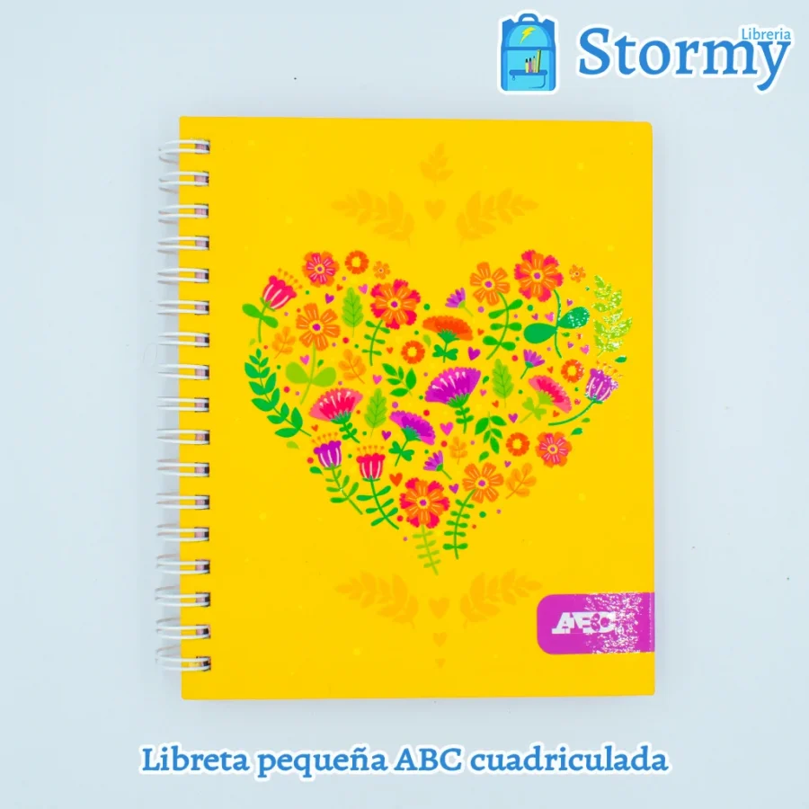 libreta_pequeña_marca_ABC_color_amarillo_con_corazon_y_flores_adelante