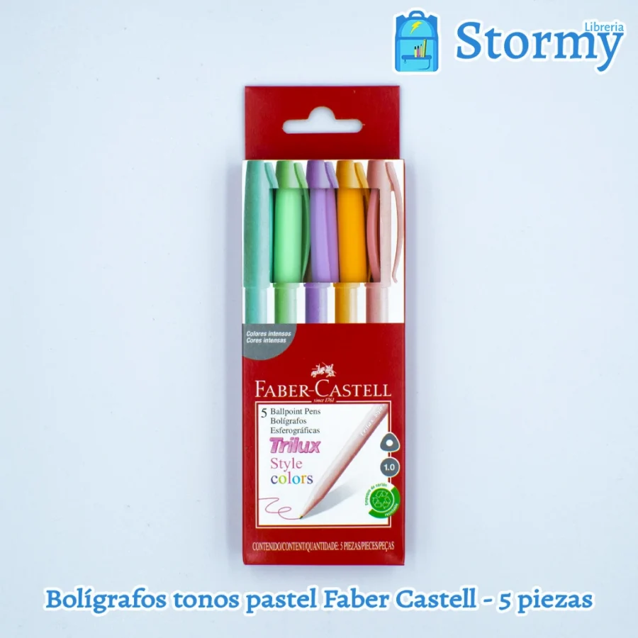 Bolígrafos tonos pastel Faber Castell - 5 piezas delante