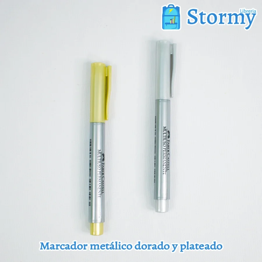 Marcador metálico dorado y plateado marca Faber Castell