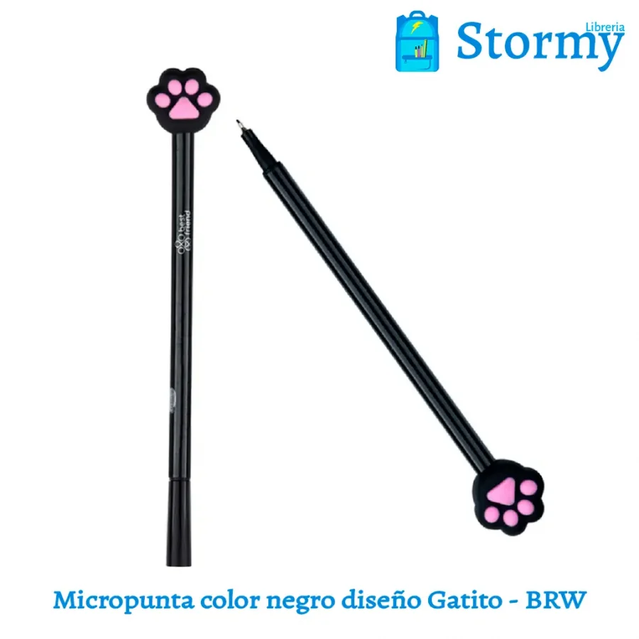 Micropunta color negro diseño gatito brw