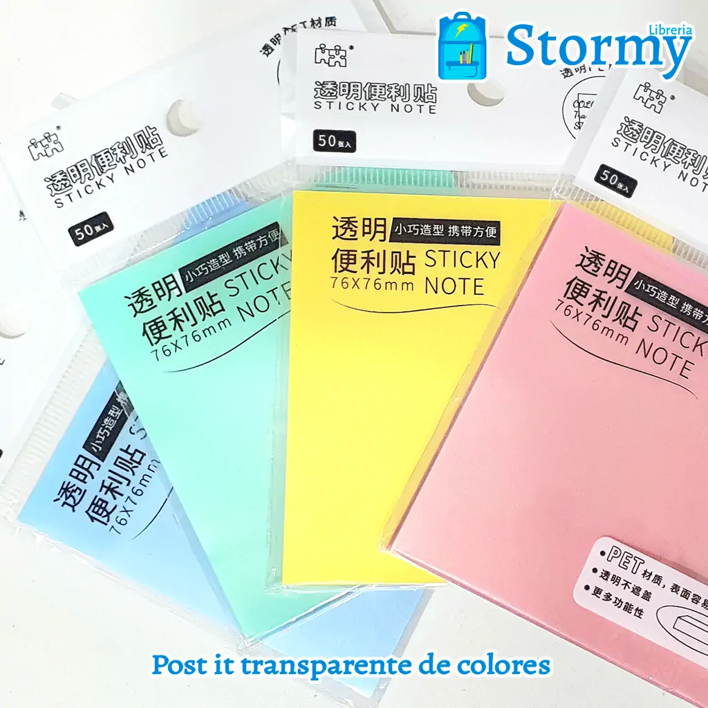 Post it transparente de colores - Libreria Stormy