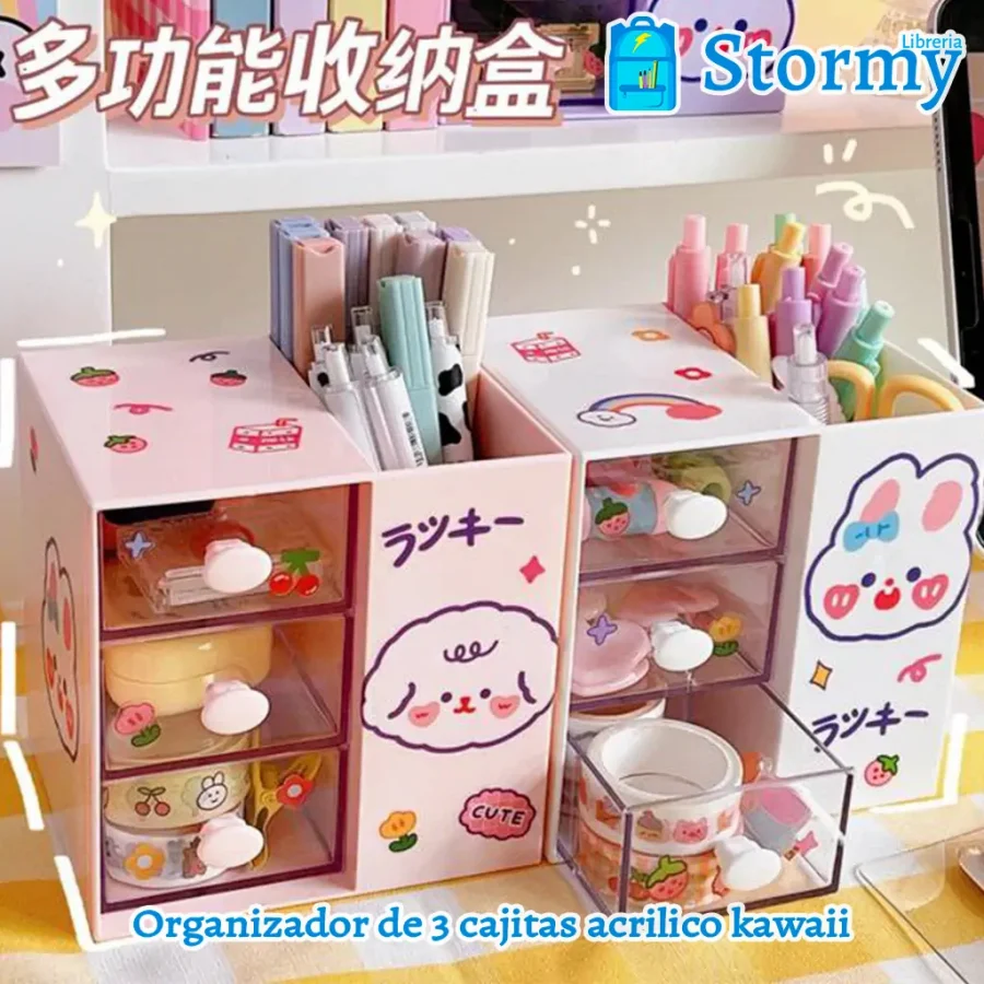 organizador 3 cajones acrilico kawaii