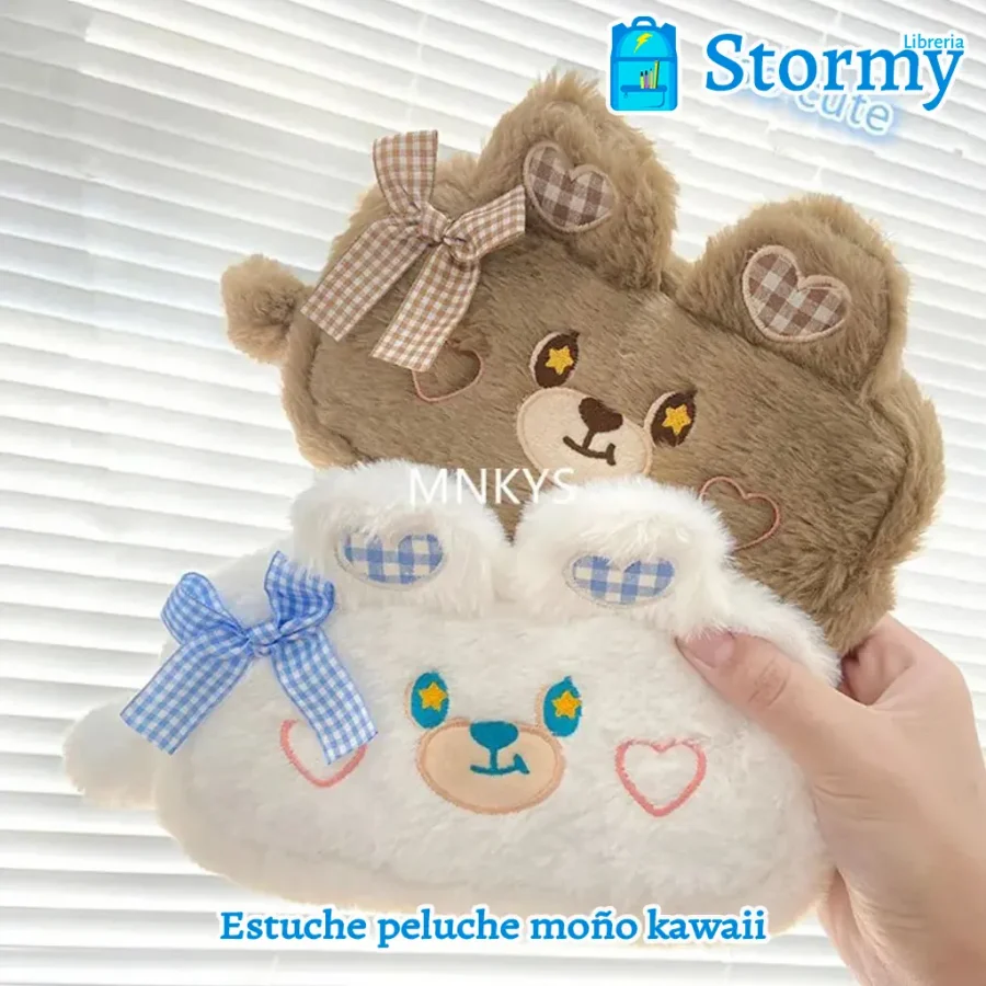 estuche peluche moño kawaii