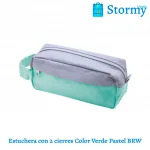 estuchera con 2 cierres color verde pastel brw