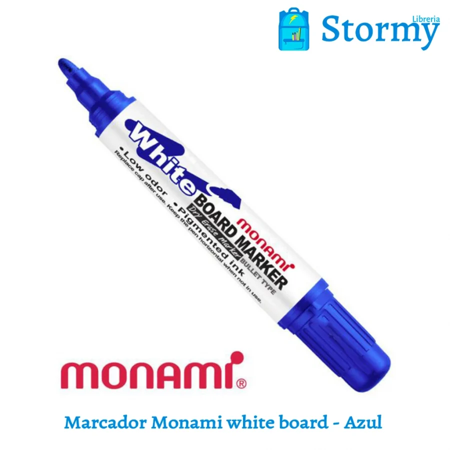 Marcador monami white board azul_