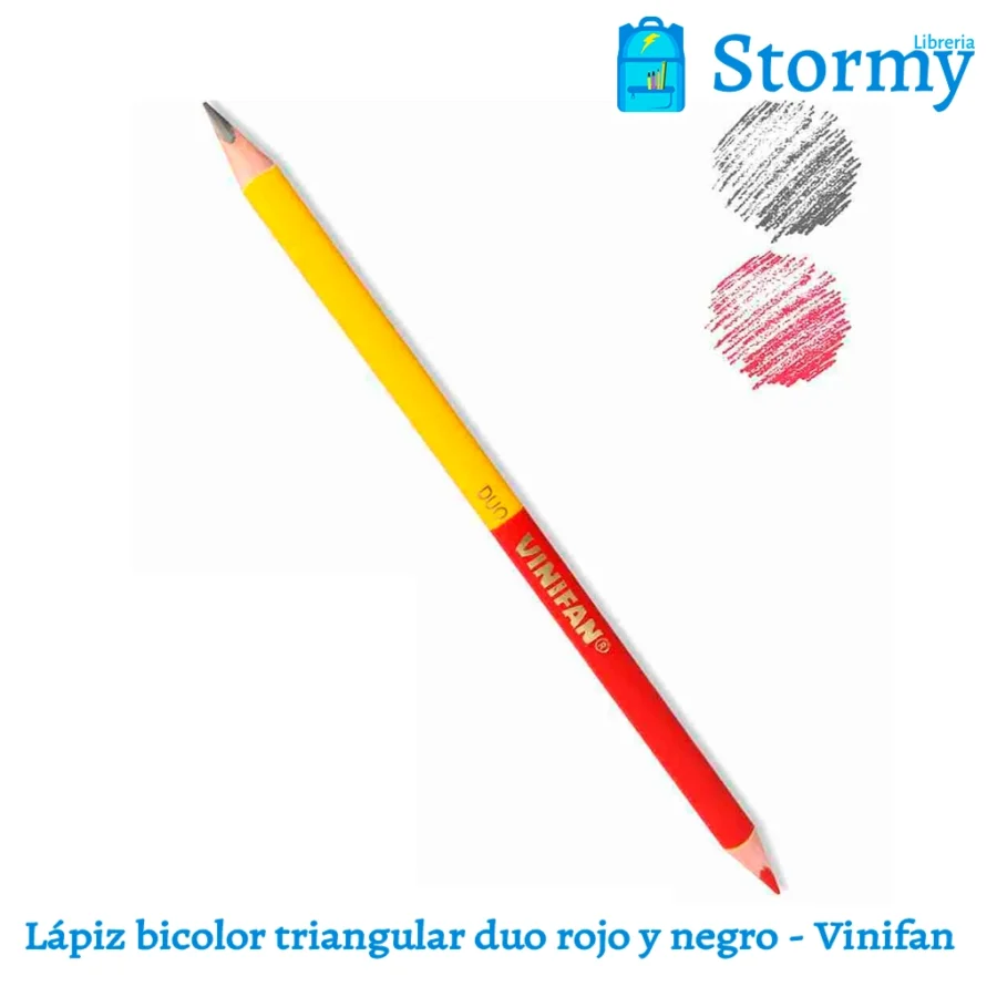 Lapiz bicolor triangular duo rojo y negro vinifan