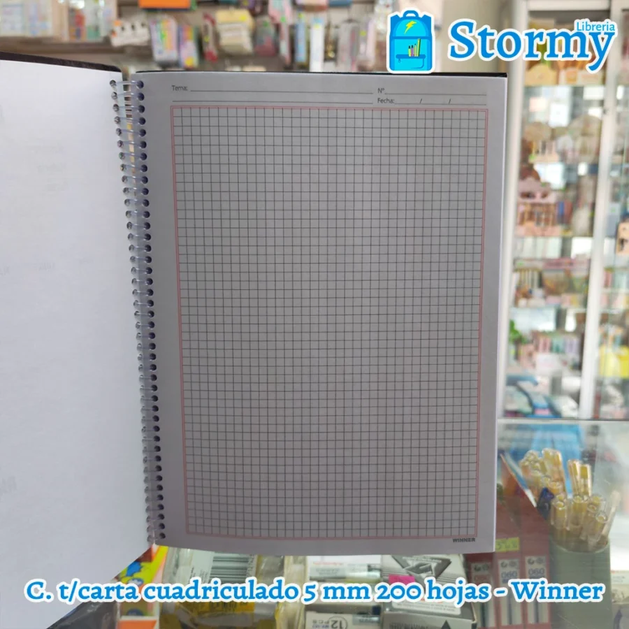 Cuaderno tamaño carta cuadriculado 200 hojas winner2