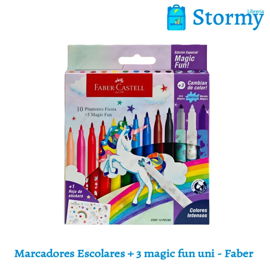 Marcadores escolares + 3 magic fun uni faber castell