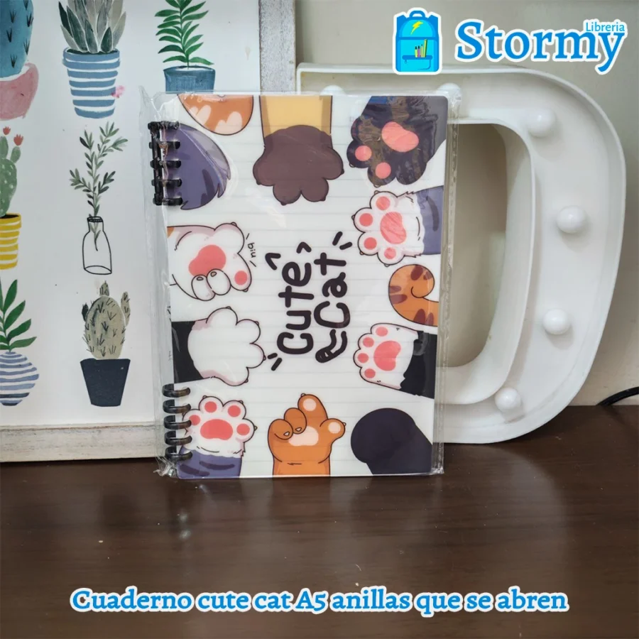 Cuaderno cute cat a5 anillas que se abren