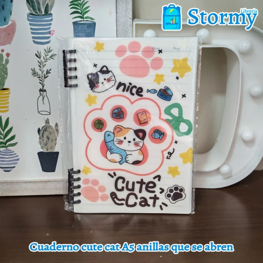 Cuaderno cute cat a5 anillas que se abren1