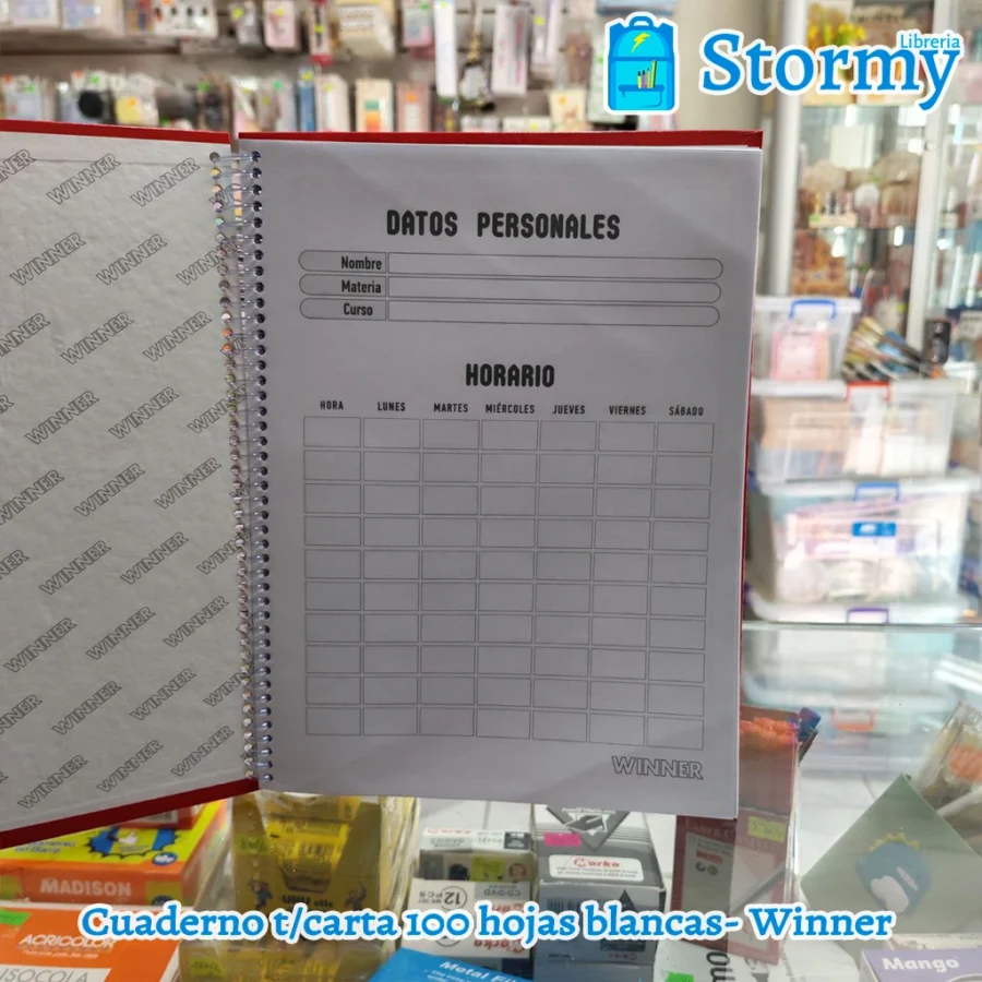 Cuaderno tamaño carta 100 hojas blancas winner1