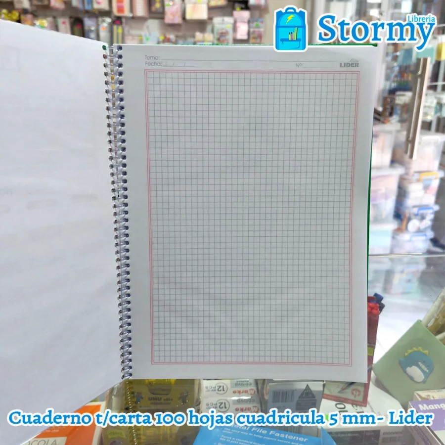 Cuaderno tamaño carta 100 hojas cuadriculadas de 5 mm lider2