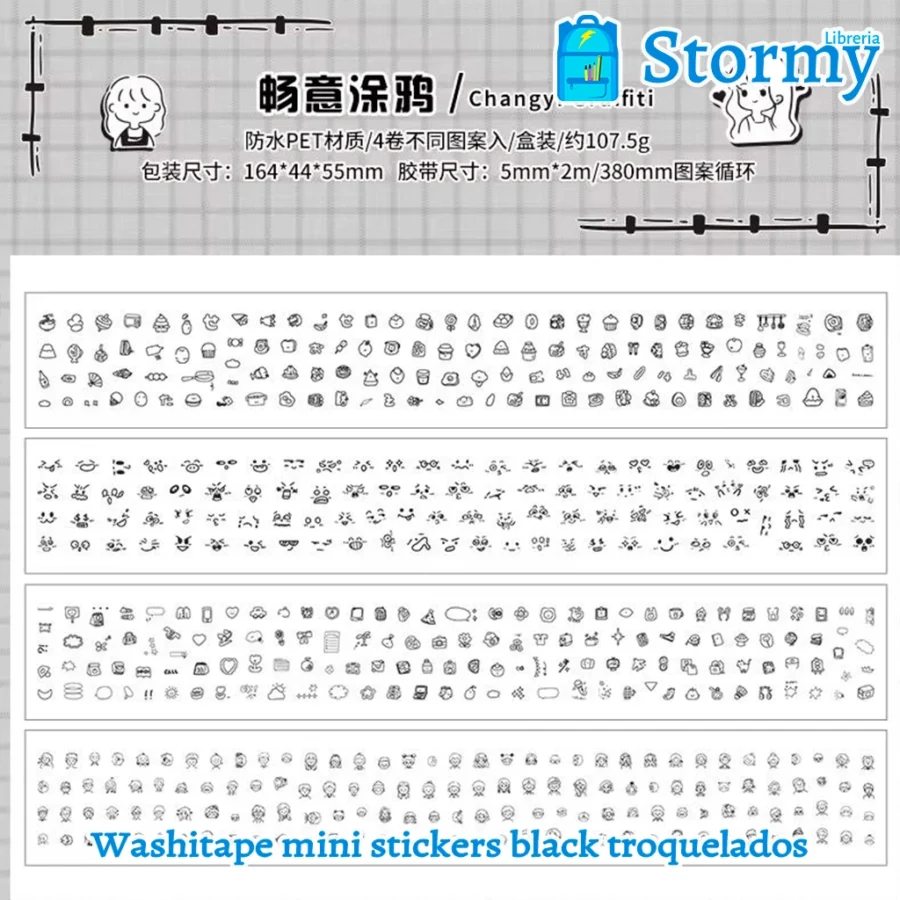 Washitape mini stickers black troquelados4