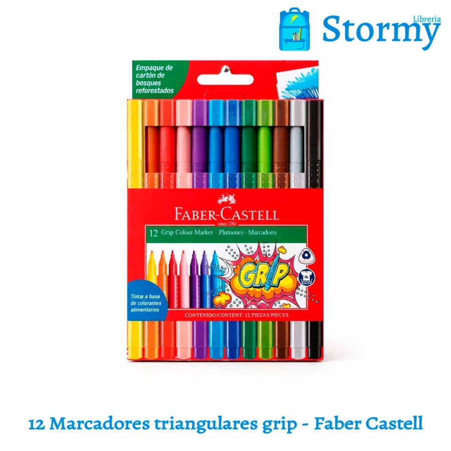 12 marcadores riangulares grip faber castell
