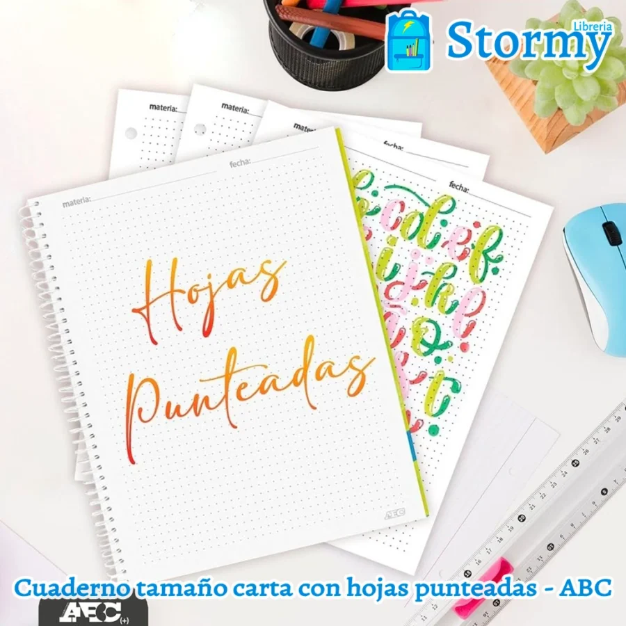 Cuaderno tamaño carta con hojas punteadas abc